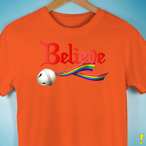 Believe LGBTQ Gilbert Baker Pride Jingle Bell Premium Unisex T-Shirt - Orange